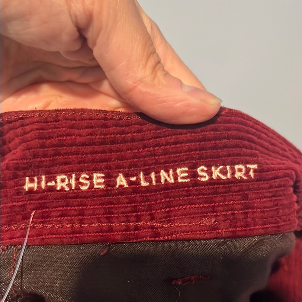 American Eagle Outfitters High Rise A-Line Burgundy Corduroy Skirt - Picture 7 of 8